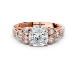 Rose gold Cushion Cut Diamond Engagement Ring with Bezel Set Round Side Stones and Prong Setting_62