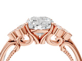 Rose gold Cushion Cut Diamond Engagement Ring with Bezel Set Round Side Stones and Prong Setting_66