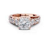 Rose gold Cushion Cut Diamond Engagement Ring with Pavé Band and Four-Prong Setting_15