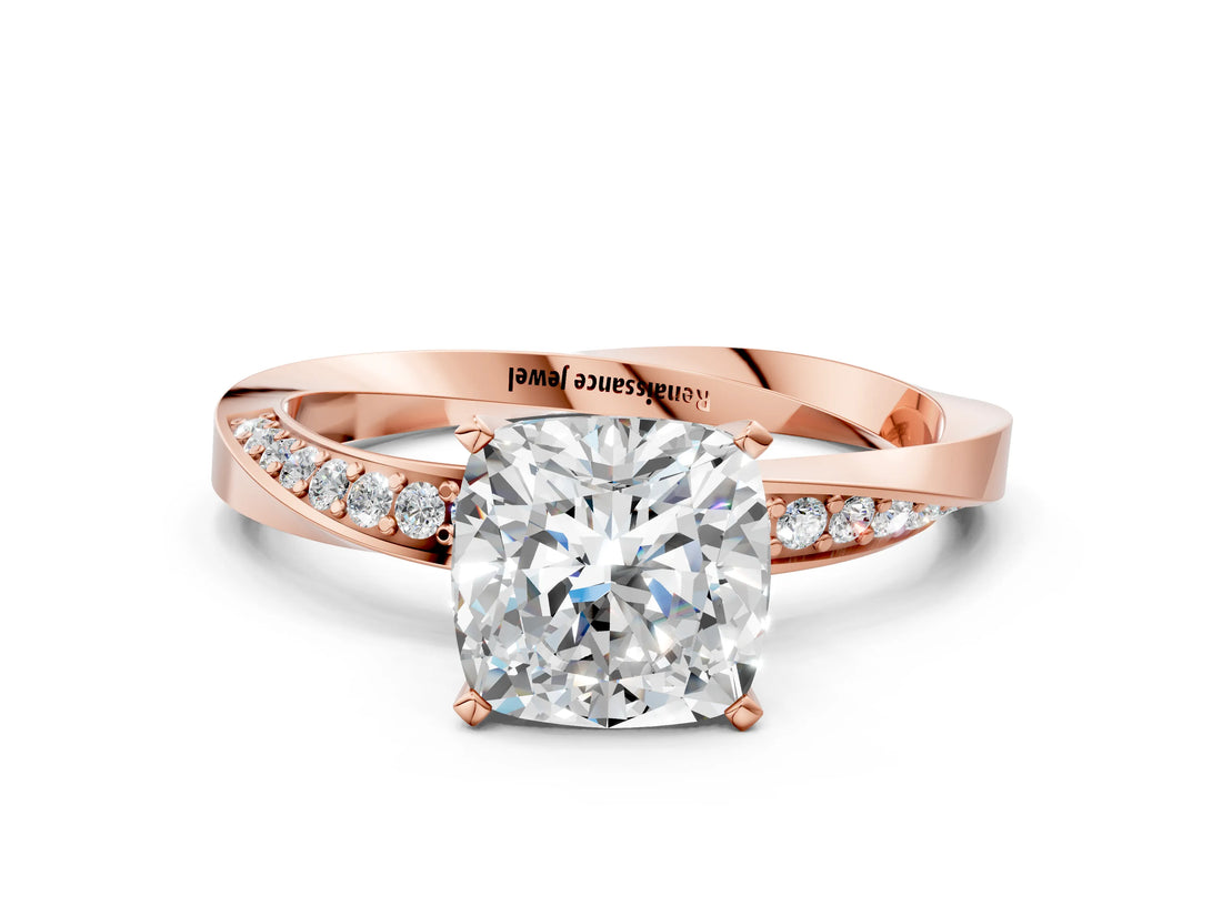 Rose gold Cushion Cut Diamond Engagement Ring with Side Stone Accents and Four-Prong Setting_23