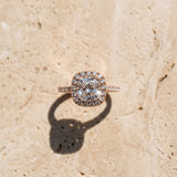 Rose gold Cushion Cut Diamond Floral Halo Engagement Ring with Pavé Band and Prong Setting_15
