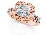 Rose gold Cushion Cut Diamond Floral Halo Engagement Ring with Shared Prong Setting 1