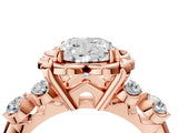 Rose gold Cushion Cut Diamond Floral Halo Engagement Ring with Shared Prong Setting 4