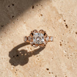 Rose gold Cushion Cut Diamond Floral Halo Engagement Ring with Shared Prong Setting_15