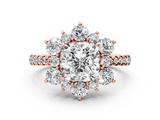 Rose gold Cushion Cut Diamond Floral Halo Pave Band with Prong Setting_39