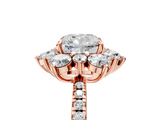 Rose gold Cushion Cut Diamond Floral Halo Pave Band with Prong Setting_44