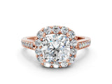 Rose gold Cushion Cut Diamond Floral Halo Ring with Pavé Band and Prong Setting_3