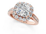 Rose gold Cushion Cut Diamond Floral Halo Ring with Pavé Band and Prong Setting_4