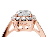 Rose gold Cushion Cut Diamond Floral Halo Ring with Pavé Band and Prong Setting_7