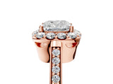 Rose gold Cushion Cut Diamond Floral Halo Ring with Pavé Band and Prong Setting_8