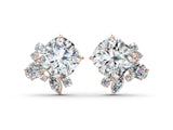 Rose gold Cushion Cut Diamond Floral Stud Earrings with Multi-Shape Accents_14