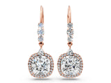 Rose gold Cushion Cut Diamond Halo Drop Earrings with Multi-Stone Accent_24