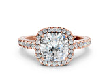 Rose gold Cushion Cut Diamond Halo Engagement Ring with Pavé Band and Prong Setting_27