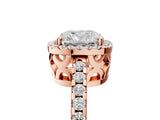 Rose gold Cushion Cut Diamond Halo Engagement Ring with Pavé Band and Prong Setting_32