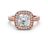 Rose gold Cushion-Cut Diamond Halo Engagement Ring with Pave Band and Prong Setting_6