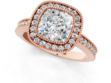 Rose gold Cushion-Cut Diamond Halo Engagement Ring with Pave Band and Prong Setting_7