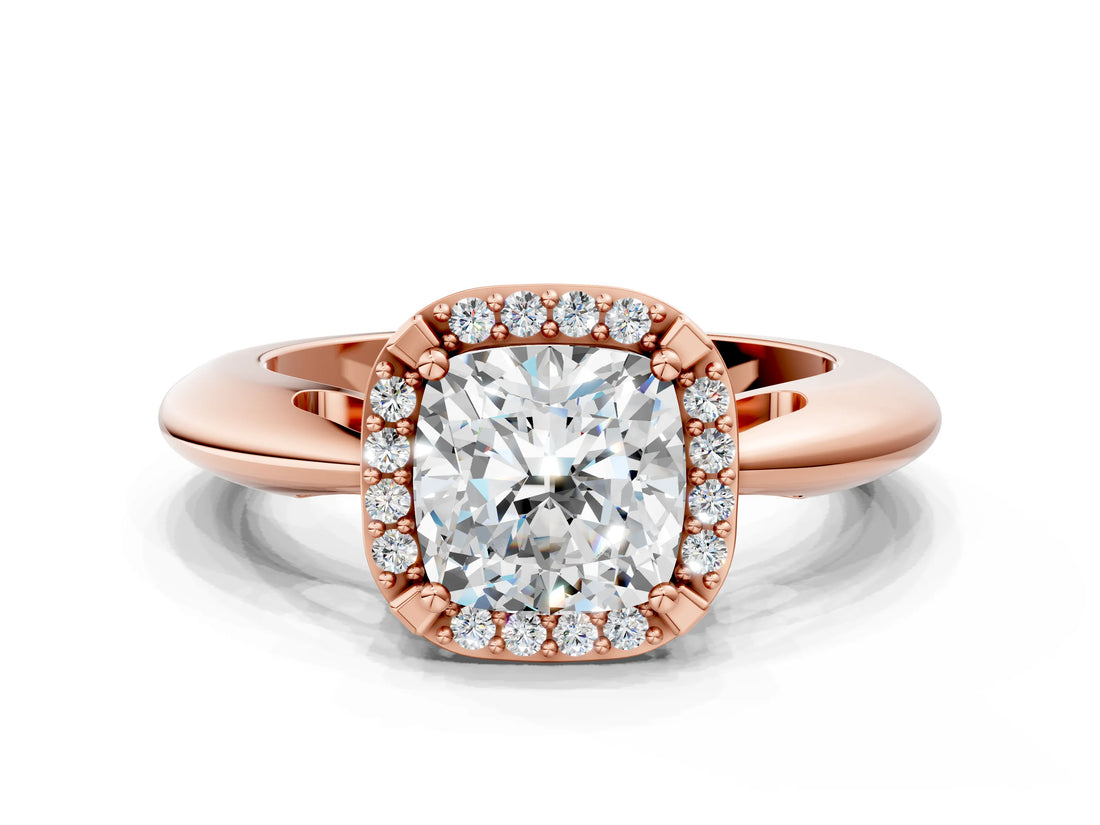 Rose gold Cushion Cut Diamond Halo Engagement Ring with Split Shank and Four-Prong Setting_95