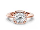 Rose gold Cushion Cut Diamond Halo Engagement Ring with Split Shank and Four-Prong Setting_95
