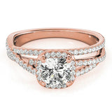 Rose gold Cushion Cut Diamond Halo Engagement Ring with Twisted Split Shank Pavé Band 1