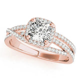 Rose gold Cushion Cut Diamond Halo Engagement Ring with Twisted Split Shank Pavé Band