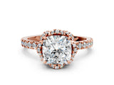 Rose gold Cushion Cut Diamond Halo Pave Band with Four-Prong Setting_3