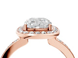 Rose gold Cushion Cut Diamond Halo Ring with Bezel Frame and Pavé Band_11