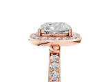 Rose gold Cushion Cut Diamond Halo Ring with Bezel Frame and Pavé Band_12