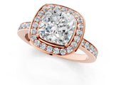 Rose gold Cushion Cut Diamond Halo Ring with Bezel Frame and Pavé Band_8
