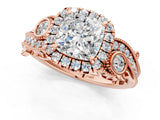 Rose gold Cushion Cut Diamond Halo Ring with Milgrain Pavé Band and Four-Prong Setting_55