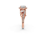 Rose gold Cushion Cut Diamond Halo Ring with Milgrain Pavé Band and Four-Prong Setting_56