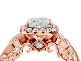 Rose gold Cushion Cut Diamond Halo Ring with Milgrain Pavé Band and Four-Prong Setting_58