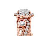 Rose gold Cushion Cut Diamond Halo Ring with Milgrain Pavé Band and Four-Prong Setting_59