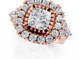 Rose gold Cushion Cut Diamond Halo Ring with Pavé Band and Four-Prong Setting_42