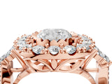 Rose gold Cushion Cut Diamond Halo Ring with Pavé Band and Four-Prong Setting_45