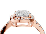 Rose gold Cushion Cut Diamond Halo Ring with Pavé Band and Four-Prong Setting_7