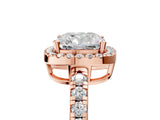 Rose gold Cushion Cut Diamond Halo Ring with Pavé Band and Four-Prong Setting_8