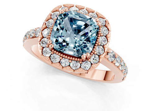 Rose gold Cushion Cut Diamond Halo Ring with Pavé Band and Prong Setting_1