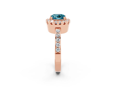 Rose gold Cushion Cut Diamond Halo Ring with Pavé Band and Prong Setting_2