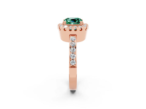 Rose gold Cushion Cut Diamond Halo Ring with Pavé Band and Prong Setting_2