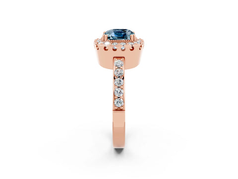 Rose gold Cushion Cut Diamond Halo Ring with Pavé Band and Prong Setting_2