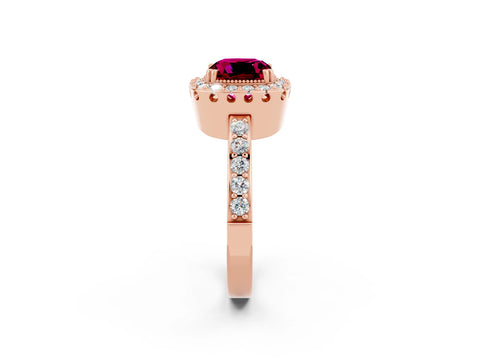 Rose gold Cushion Cut Diamond Halo Ring with Pavé Band and Prong Setting_2