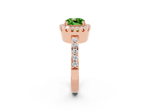 Rose gold Cushion Cut Diamond Halo Ring with Pavé Band and Prong Setting_2