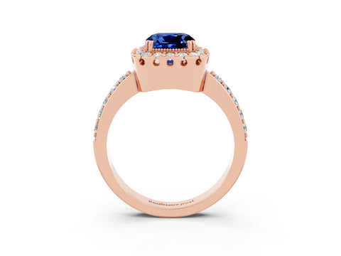 Rose gold Cushion Cut Diamond Halo Ring with Pavé Band and Prong Setting_3