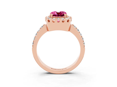 Rose gold Cushion Cut Diamond Halo Ring with Pavé Band and Prong Setting_3