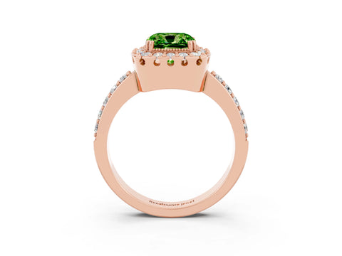 Rose gold Cushion Cut Diamond Halo Ring with Pavé Band and Prong Setting_3