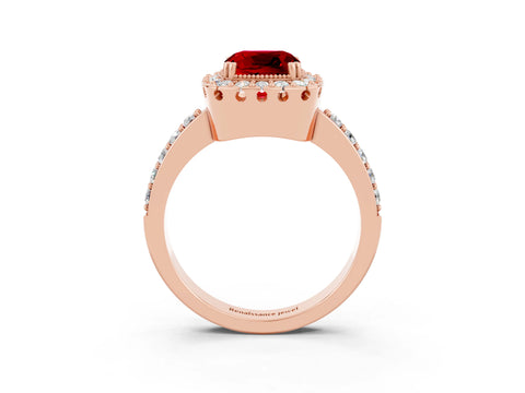 Rose gold Cushion Cut Diamond Halo Ring with Pavé Band and Prong Setting_3