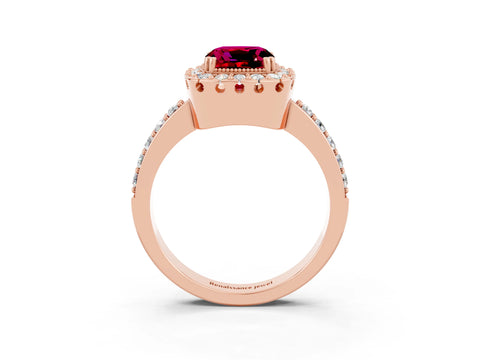 Rose gold Cushion Cut Diamond Halo Ring with Pavé Band and Prong Setting_3