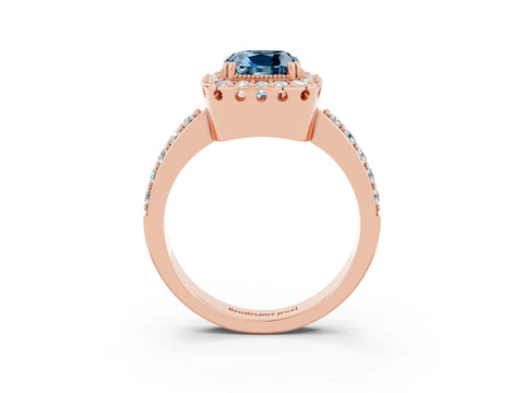 Rose gold Cushion Cut Diamond Halo Ring with Pavé Band and Prong Setting_3