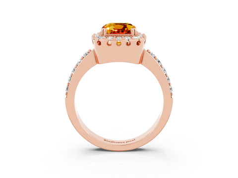 Rose gold Cushion Cut Diamond Halo Ring with Pavé Band and Prong Setting_3