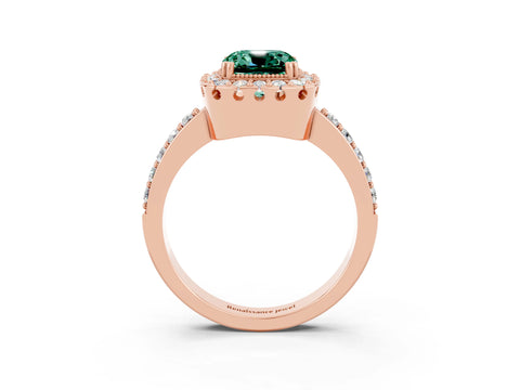 Rose gold Cushion Cut Diamond Halo Ring with Pavé Band and Prong Setting_3